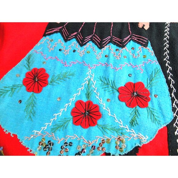 Vintage 40s jacket Wool Medium LOPEZ  MEXICO Embellished FELT Couple On Back Red - Picture 7 of 12